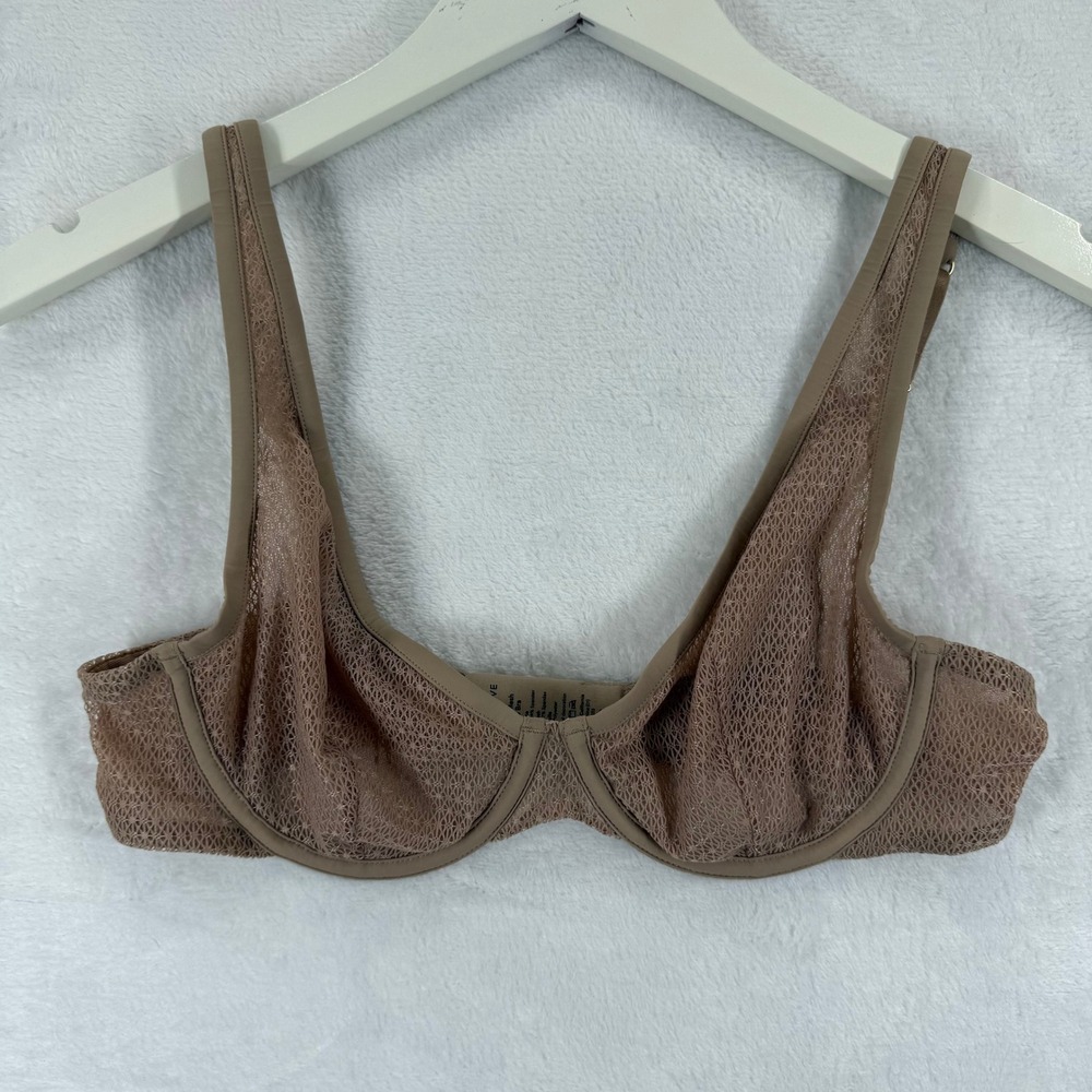 ThirdLove Unlined Modern Mesh Scoop Bra 34B Beige Lace Tulle